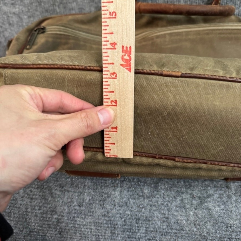 LL Bean Vintage Waxed Canvas Leather Briefcase Laptop Bag Olive Brown Satchel - Picture 7 of 16